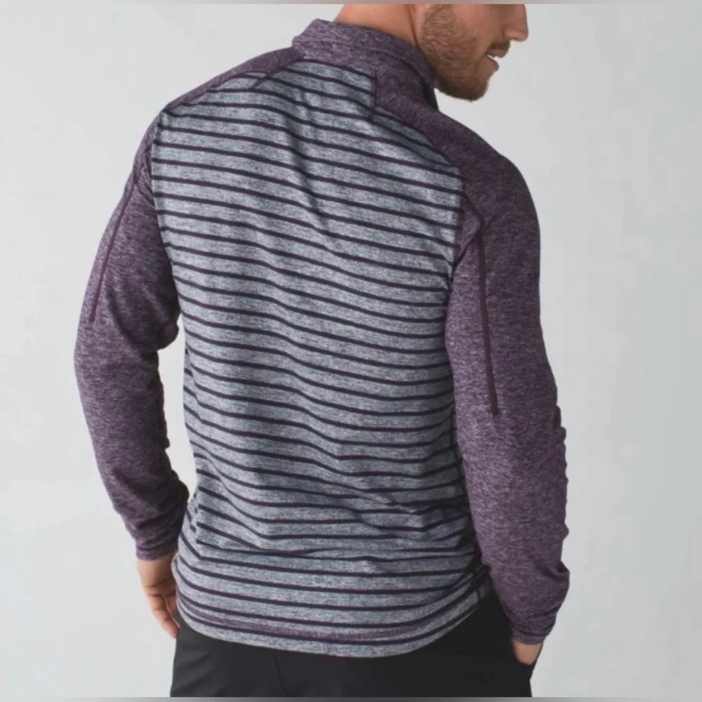 Lululemon Surge Pullover Sweater Mens Large Striped 1/4 Zip Athletic Activewear